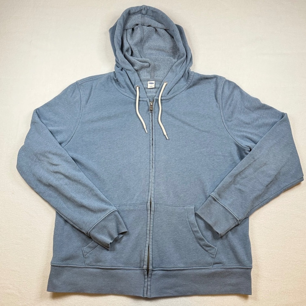 Old Navy Mens Full Zip Hoodie Heathered Blue Fleece Sweatshirt Large
